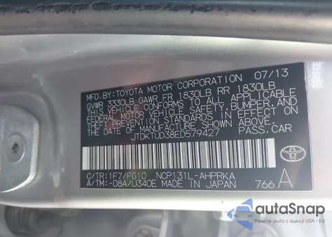 2014 Toyota Yaris Le (Tmc/Cbu Plant) из США, поврежденный, VIN JTDKTUD38ED579427